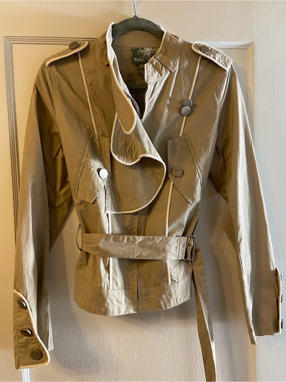Ryu Beige Belted Utility Trench Jacket
